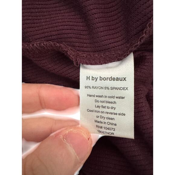 H by Bordeaux Women' Medium Purple Long Sleeve Top Ribbed Knit Stretch Open Back - Picture 12 of 14